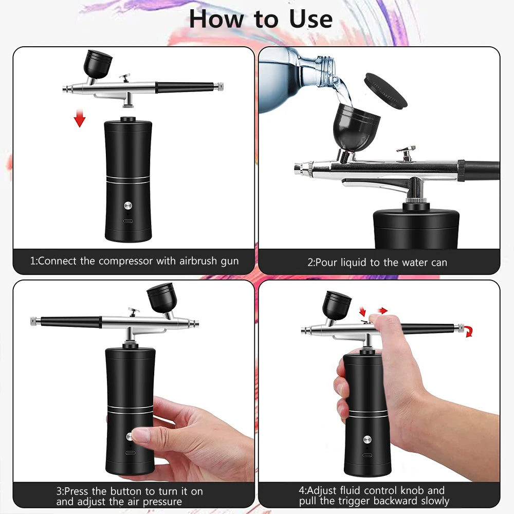 Airbrush with Compressor Airbrush Painting Mini Spray Gun for Painting Wireless Electric Paint Gun Airbrush Kit with Compressor