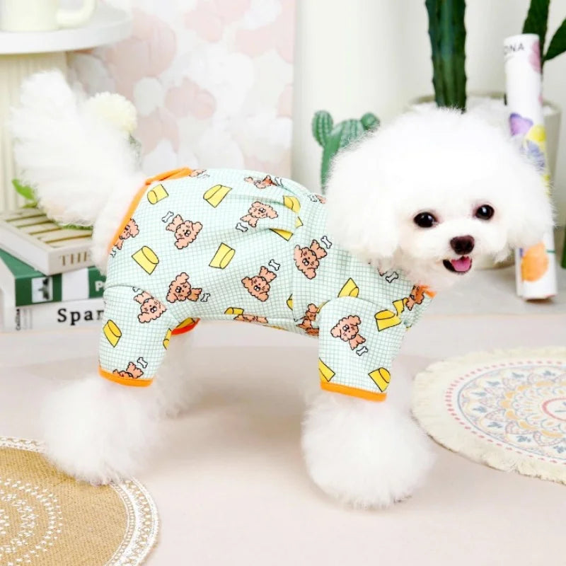 Striped Dog Pajamas – Autumn Jumpsuit with Bear Print