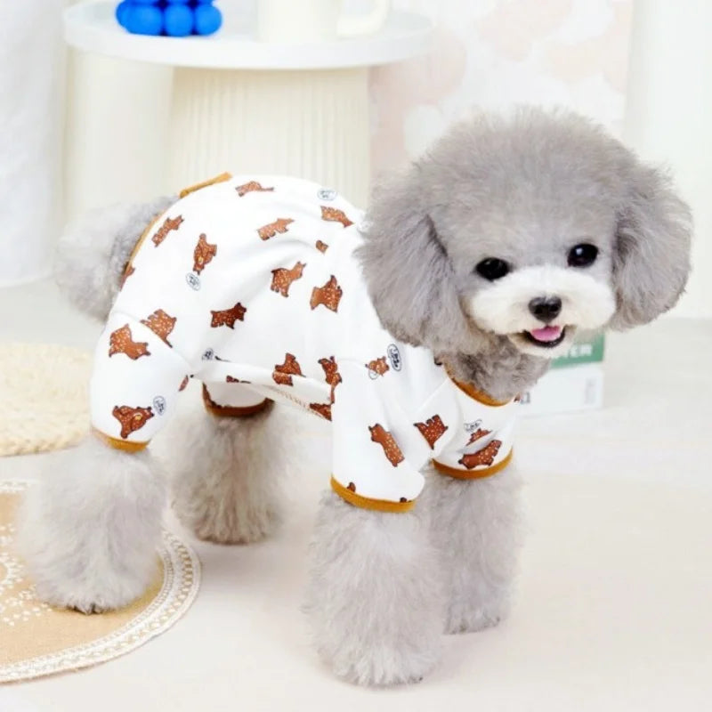 Striped Dog Pajamas – Autumn Jumpsuit with Bear Print