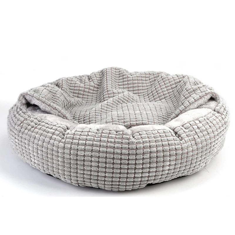 Cozy Hooded Donut Dog Bed – Orthopedic & Calming