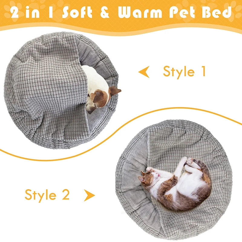 Cozy Hooded Donut Dog Bed – Orthopedic & Calming