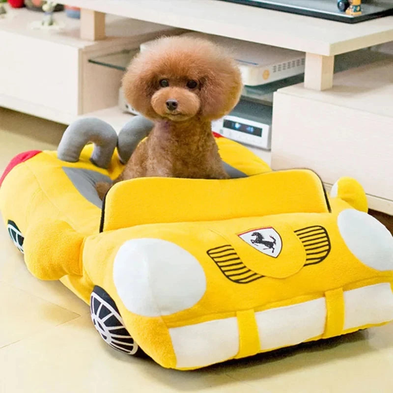 Car-Shaped Luxury Pet Bed – Warm Sofa Nest for Dogs & Cats with Cushion Mat