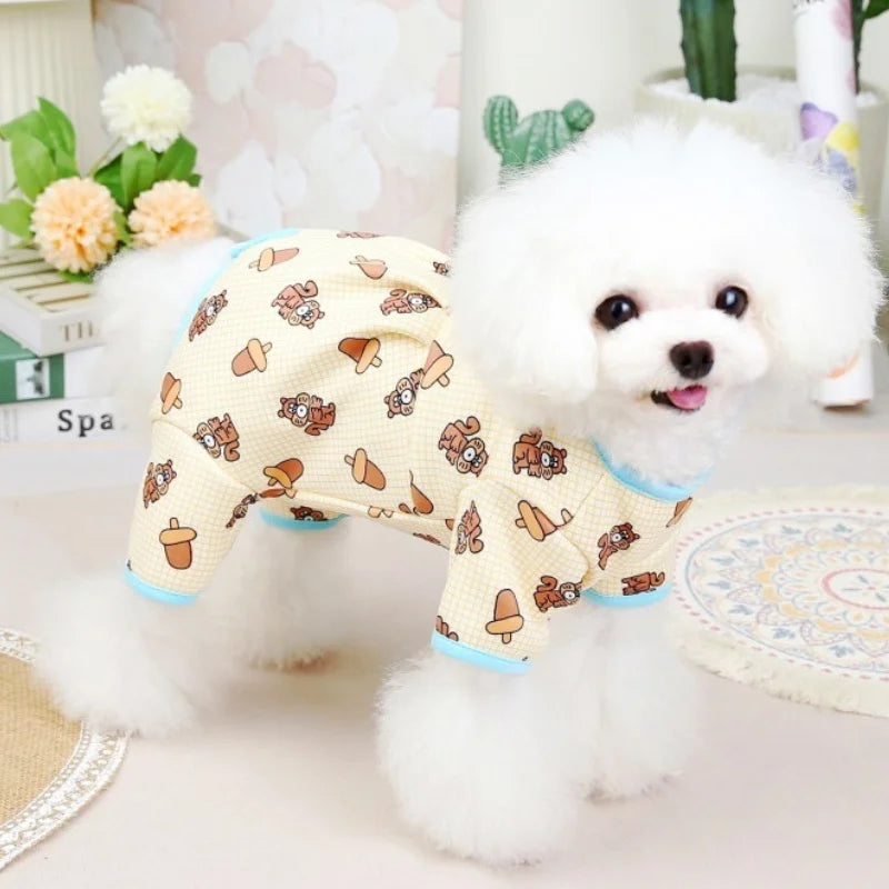 Striped Dog Pajamas – Autumn Jumpsuit with Bear Print
