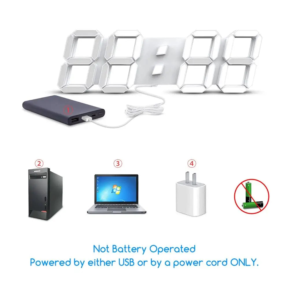 3D LED Digital Clock Luminous Fashion Wall Clock Multifunctional Creative USB Plug in Electronic Clock Home Decoration