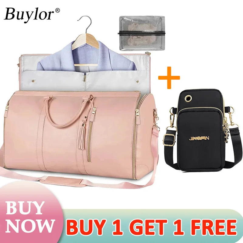 Buylor 2pcs Bags Folding Suit Bag Large Capacity Travel Luggage Bag With Shoe pouch Waterproof Women Handbag Outdoor Fitness Bag
