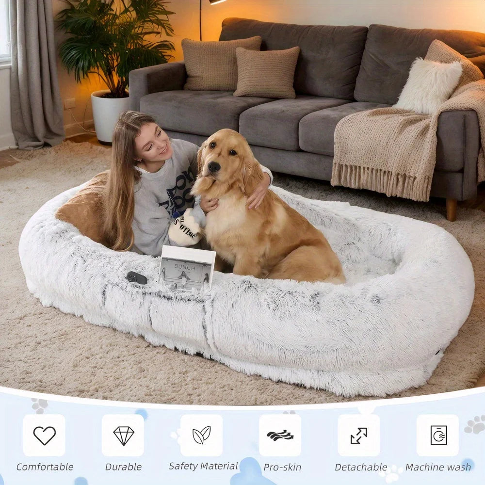 Human Dog Bed – Oversized Faux Fur Bed for People & Pets