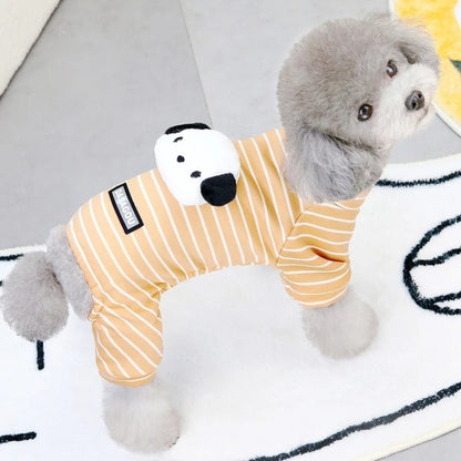 Striped Dog Pajamas – Autumn Jumpsuit with Bear Print
