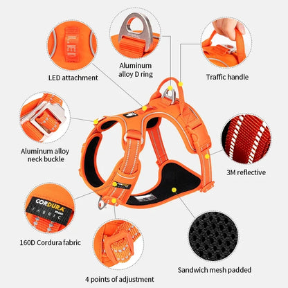 High Visibility Orange Dog Harness - 3M Reflective Safety Vest