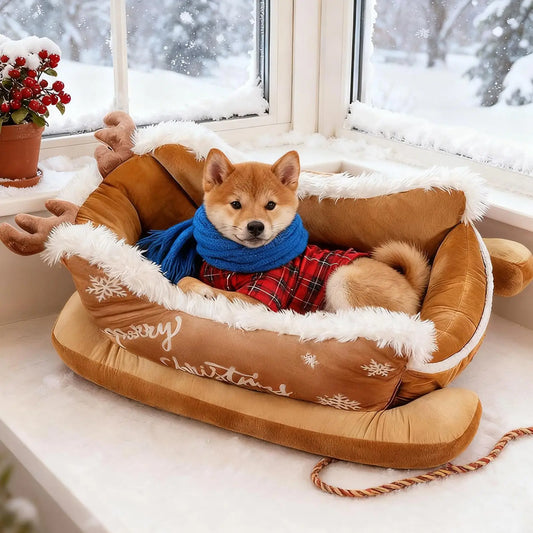 Christmas Plush Bed - Sled Design Winter Warming Bed for Dogs