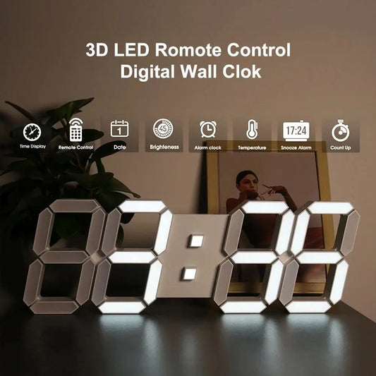 3D LED Digital Clock Luminous Fashion Wall Clock Multifunctional Creative USB Plug in Electronic Clock Home Decoration