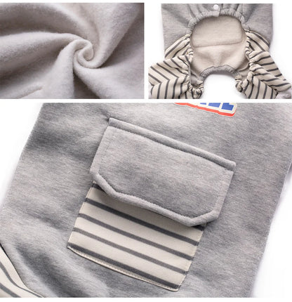 Stripe Turtleneck Dog Pajamas – Warm Plush Jumpsuit for Large Dogs
