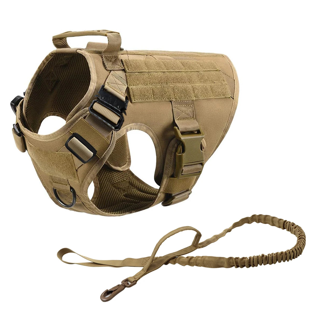 Tactical Dog Vest Harness with Leash & Molle Pouches – Adjustable