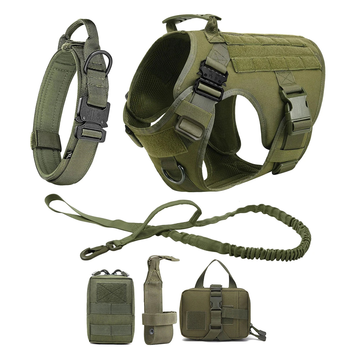 Tactical Dog Vest Harness with Leash & Molle Pouches – Adjustable