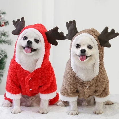 Christmas Clothes - Elk Santa Claus Hoodie for Small Medium Dogs