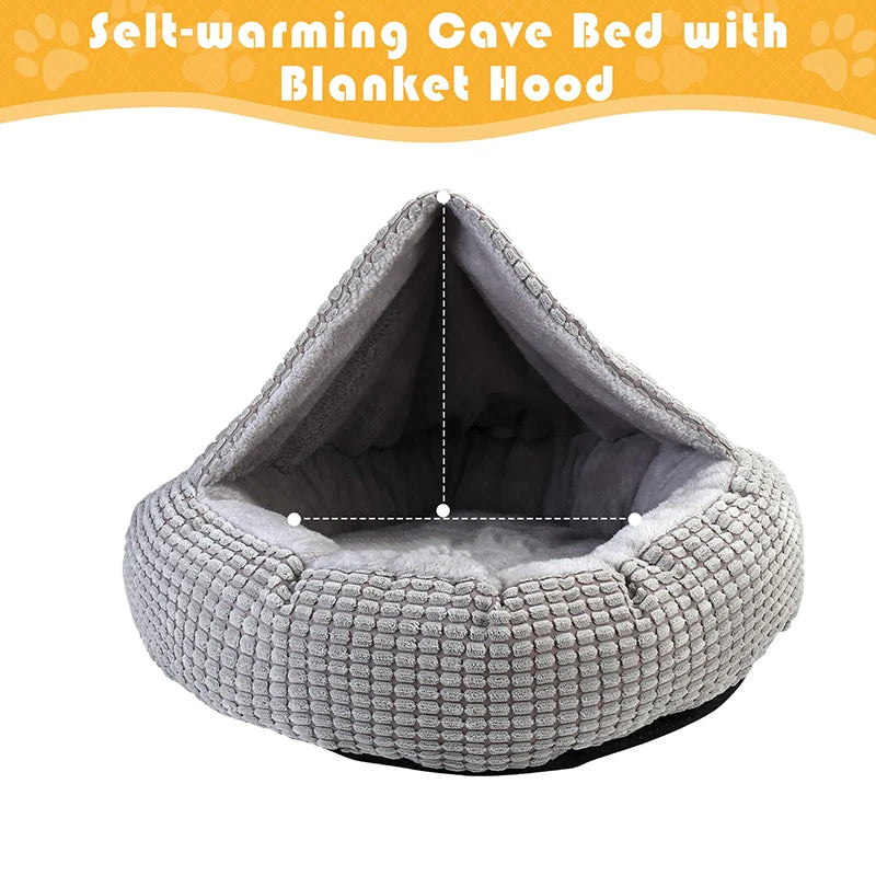 Cozy Hooded Donut Dog Bed – Orthopedic & Calming