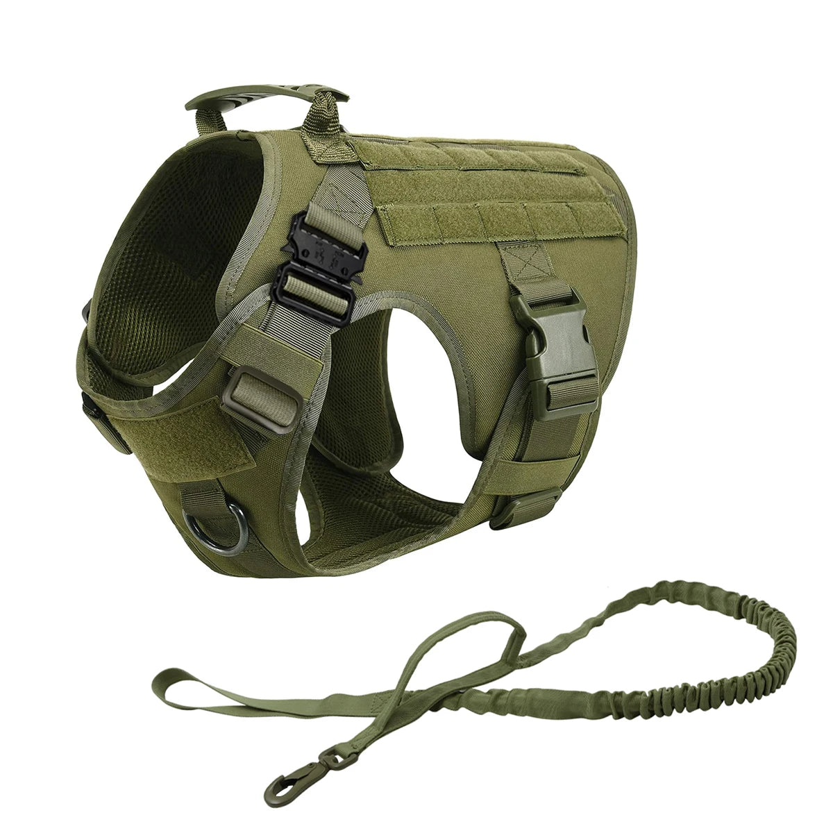 Tactical Dog Vest Harness with Leash & Molle Pouches – Adjustable