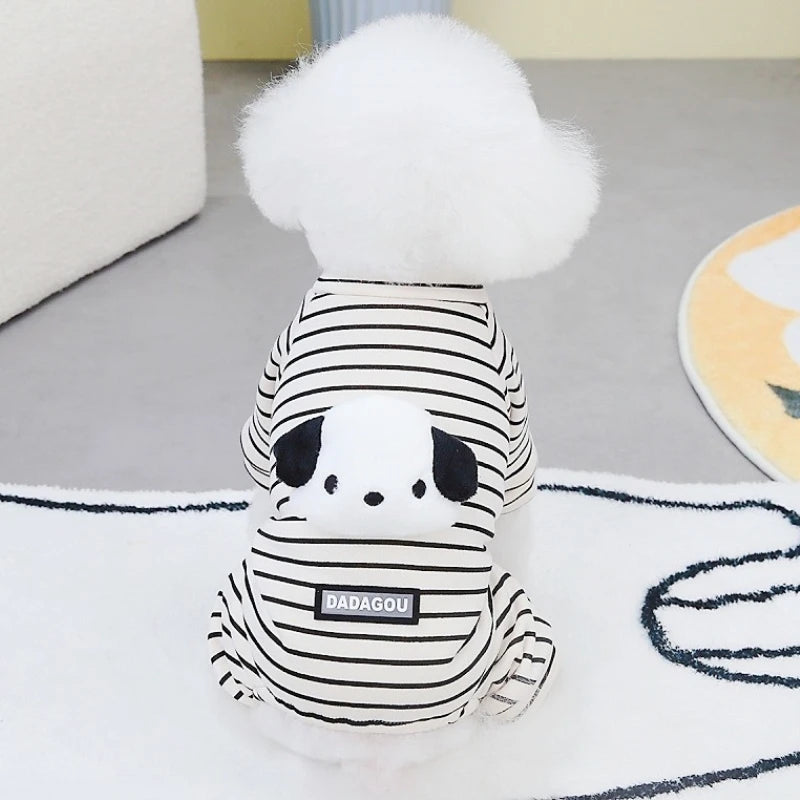Striped Dog Pajamas – Autumn Jumpsuit with Bear Print