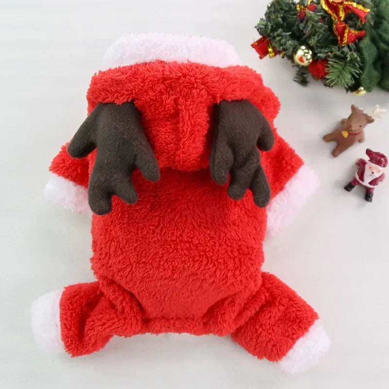 Christmas Clothes - Elk Santa Claus Hoodie for Small Medium Dogs