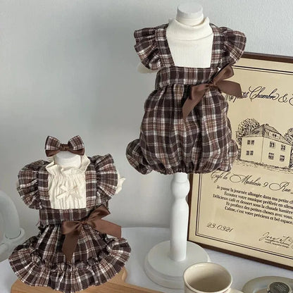 Spring Plaid Puppy Pajamas with Bow Skirt
