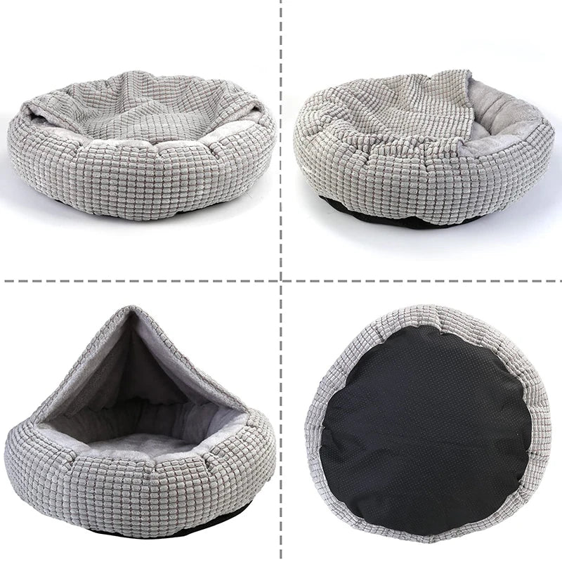 Cozy Hooded Donut Dog Bed – Orthopedic & Calming