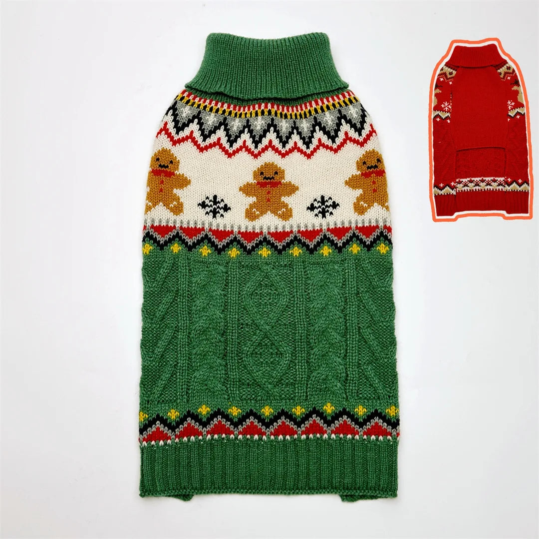 Christmas Reindeer Sweater - Red Green High Neck Dog Pullover