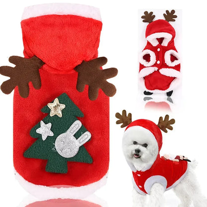 Christmas Clothes - Elk Santa Claus Hoodie for Small Medium Dogs