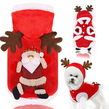 Christmas Clothes - Elk Santa Claus Hoodie for Small Medium Dogs