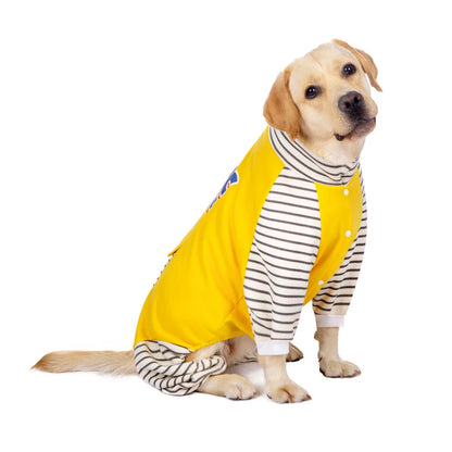 Stripe Turtleneck Dog Pajamas – Warm Plush Jumpsuit for Large Dogs
