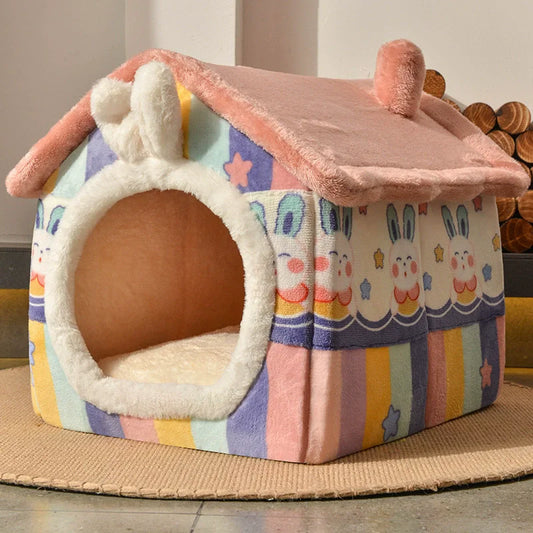 Winter Warm Pet House – Cozy Dog & Cat Bed Nest with Mat