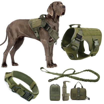 Tactical Dog Vest Harness with Leash & Molle Pouches – Adjustable
