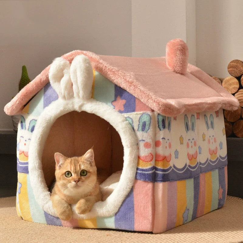 Winter Warm Pet House – Cozy Dog & Cat Bed Nest with Mat