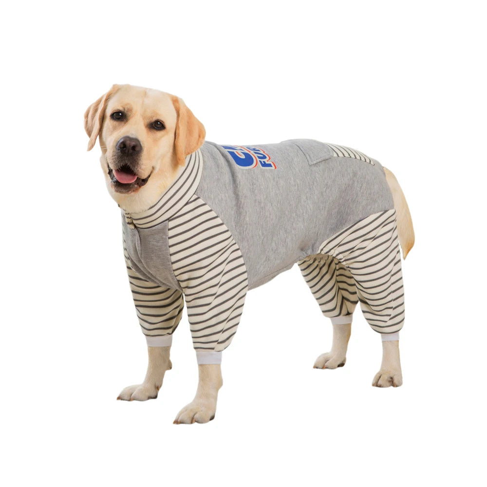 Stripe Turtleneck Dog Pajamas – Warm Plush Jumpsuit for Large Dogs