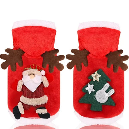 Christmas Clothes - Elk Santa Claus Hoodie for Small Medium Dogs