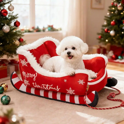 Christmas Plush Pet Bed - Sled Design Winter Warming Bed for Dogs