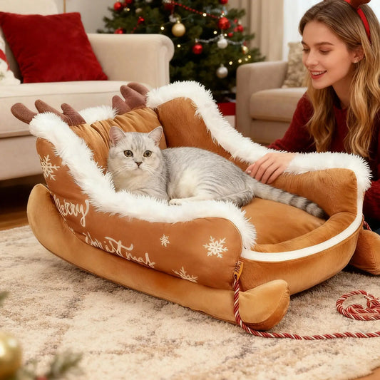 Christmas Plush Bed - Sled Design Winter Warming Bed for Dogs