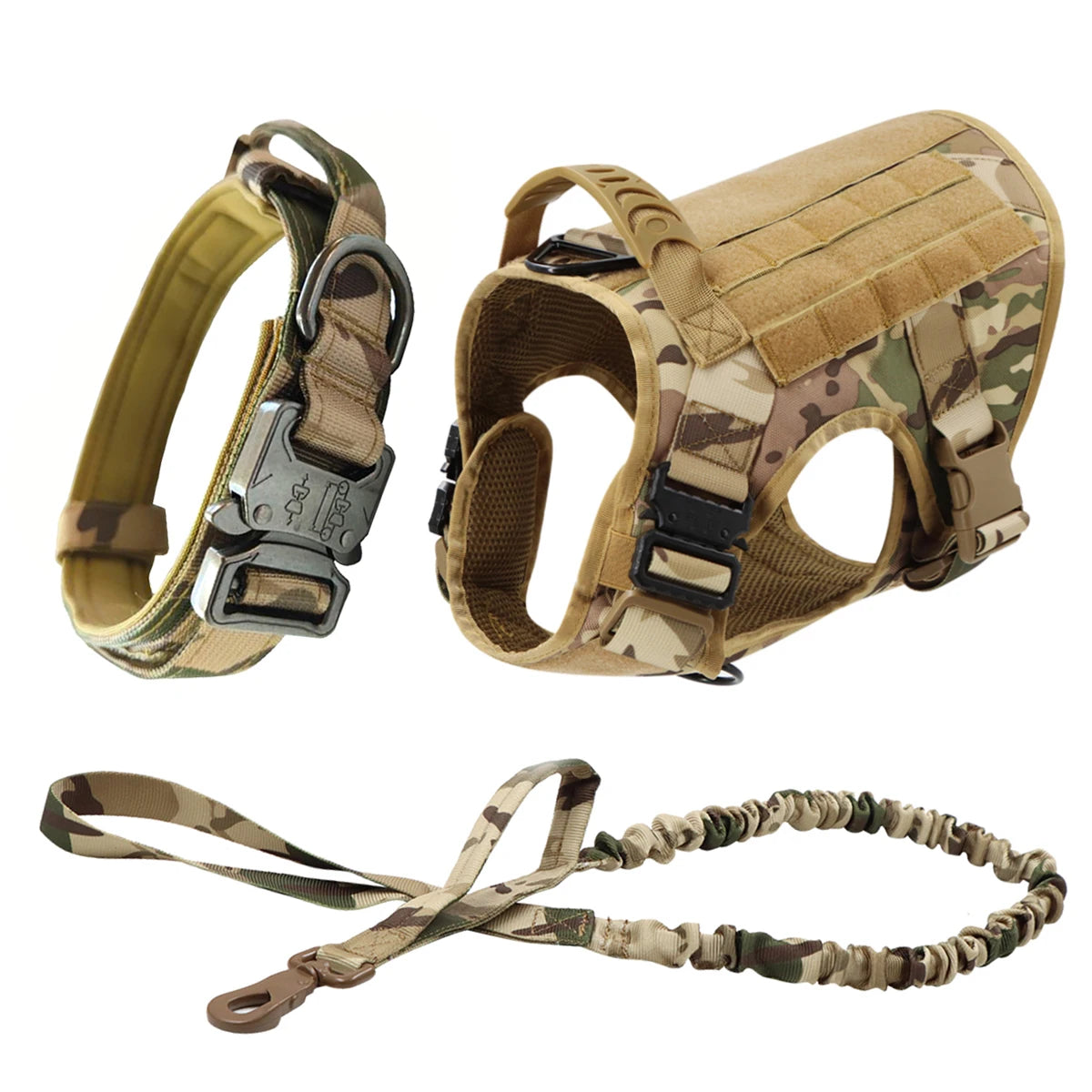 Tactical Dog Vest Harness with Leash & Molle Pouches – Adjustable