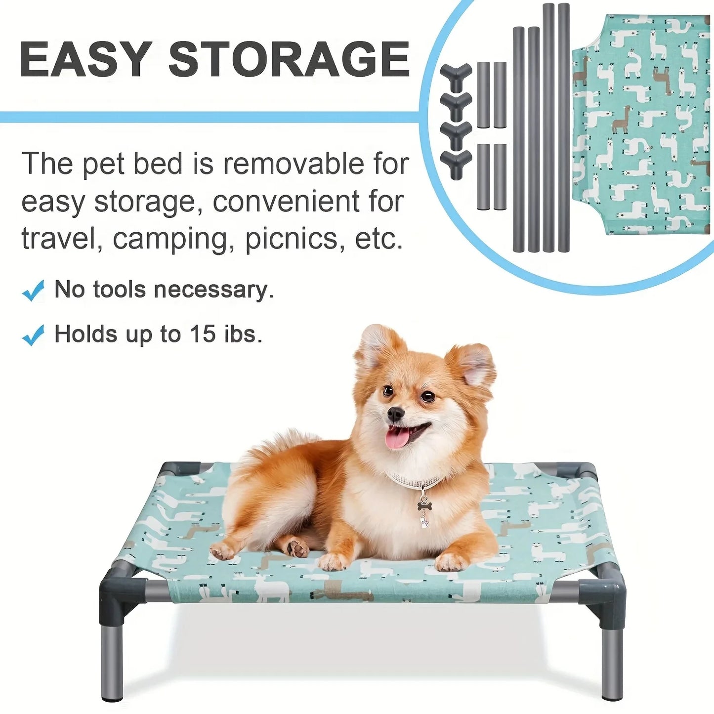 Detachable Dog Hammock Bed - Washable Raised Bed with Non-Slip Bottom