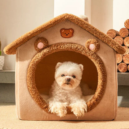 Winter Warm Pet House – Cozy Dog & Cat Bed Nest with Mat