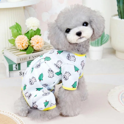 Striped Dog Pajamas – Autumn Jumpsuit with Bear Print