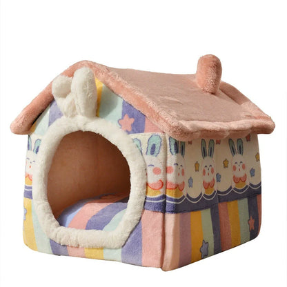 Winter Warm Pet House – Cozy Dog & Cat Bed Nest with Mat