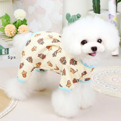 Striped Dog Pajamas – Autumn Jumpsuit with Bear Print