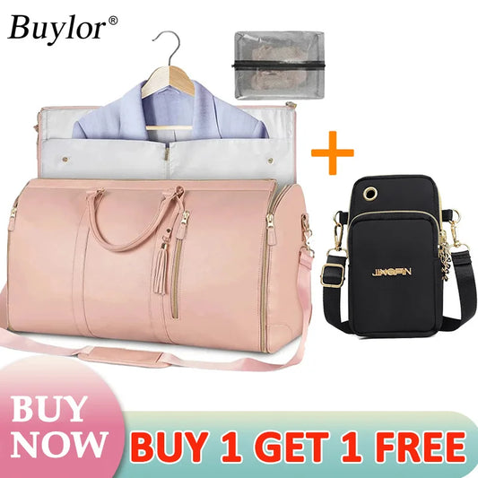 Buylor 2pcs Bags Folding Suit Bag Large Capacity Travel Luggage Bag With Shoe pouch Waterproof Women Handbag Outdoor Fitness Bag