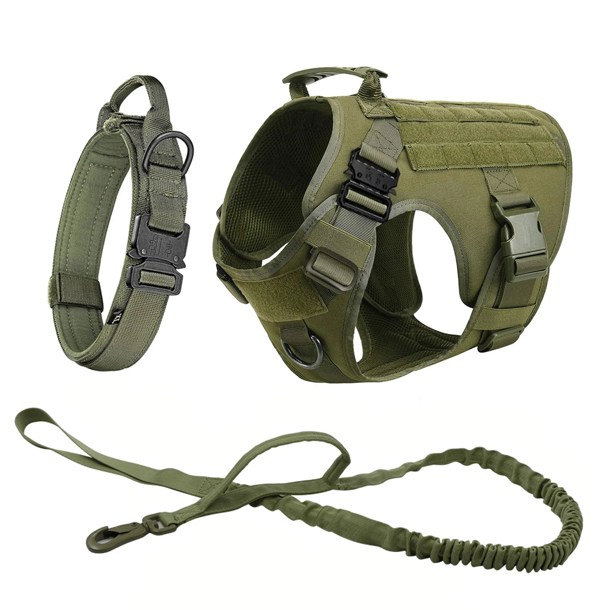 Tactical Dog Vest Harness with Leash & Molle Pouches – Adjustable