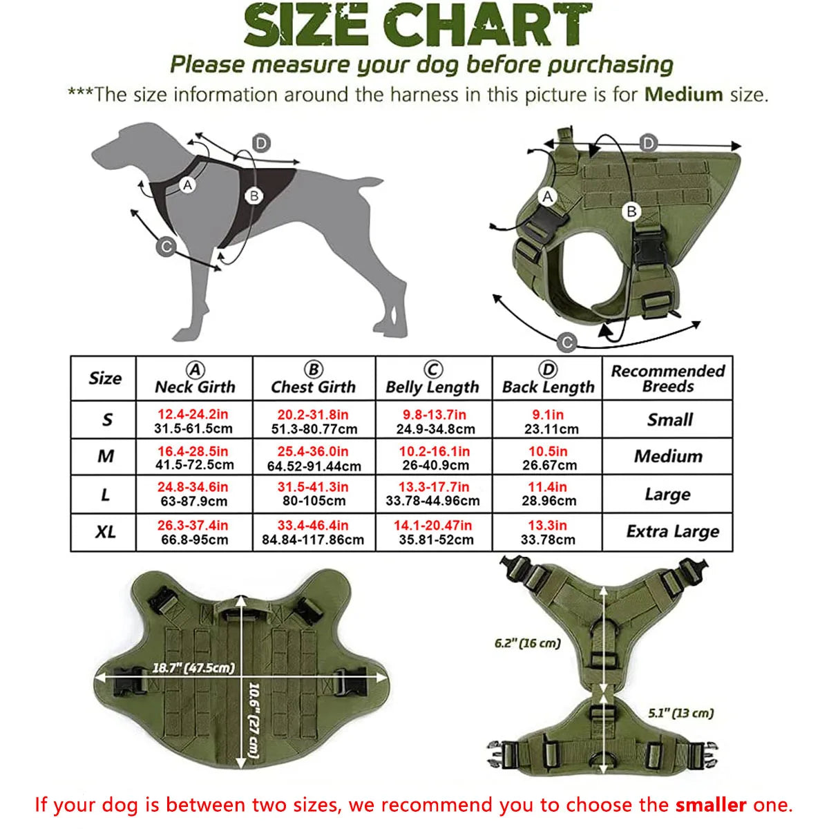 Tactical Dog Vest Harness with Leash & Molle Pouches – Adjustable