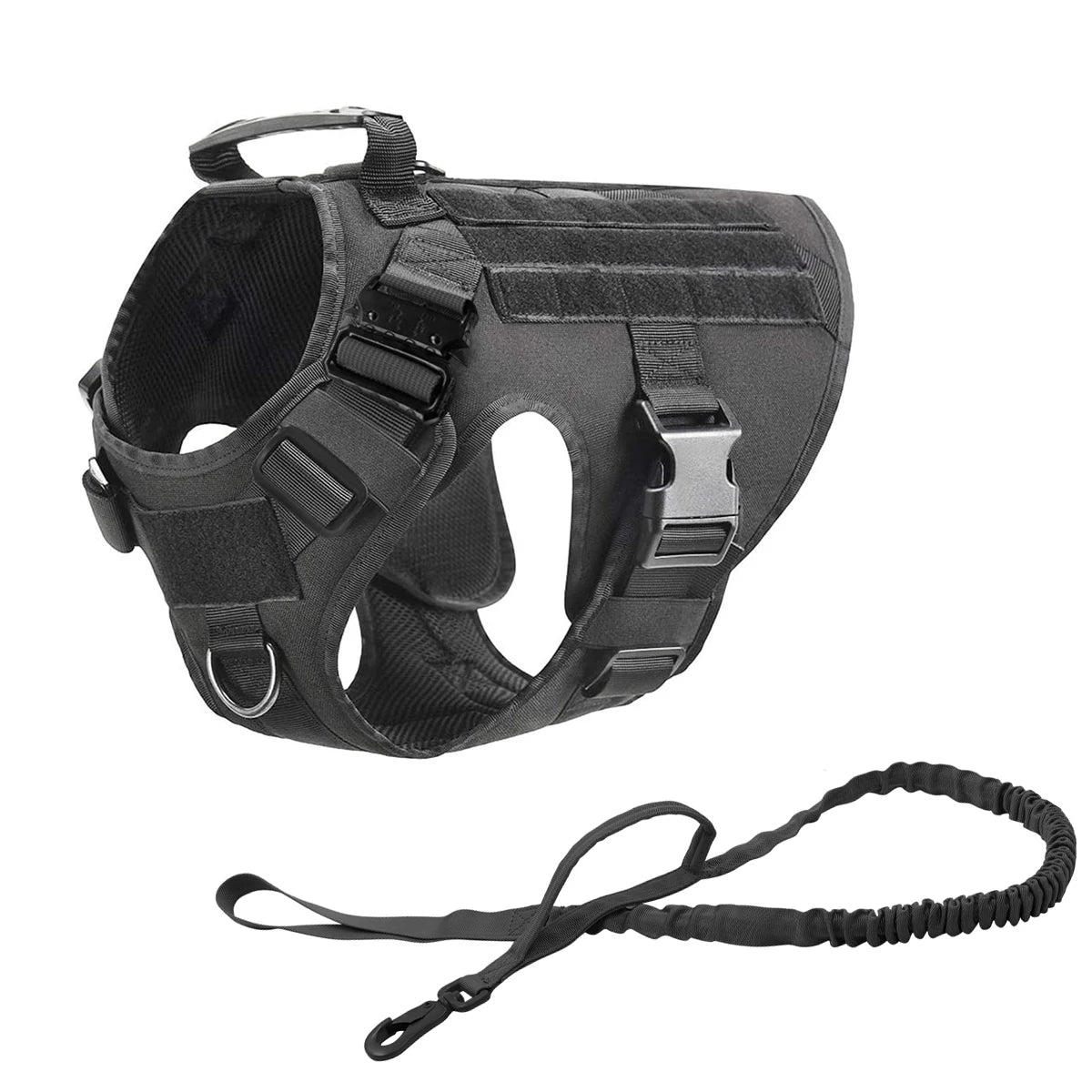Tactical Dog Vest Harness with Leash & Molle Pouches – Adjustable