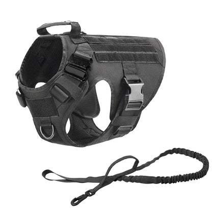 Tactical Dog Vest Harness with Leash & Molle Pouches – Adjustable