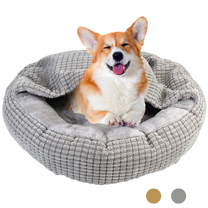 Cozy Hooded Donut Dog Bed – Orthopedic & Calming
