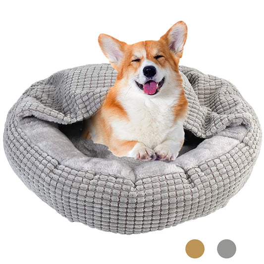 Cozy Hooded Donut Dog Bed – Orthopedic & Calming