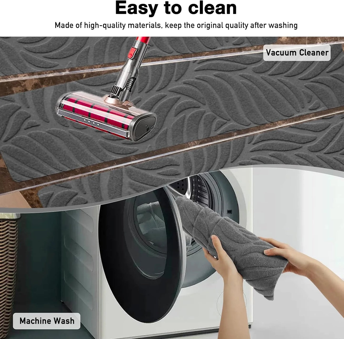 Non-Slip Stair Treads - Washable Self-Adhesive Carpet Pads 76x20cm