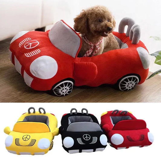 Car-Shaped Luxury Pet Bed – Warm Sofa Nest for Dogs & Cats with Cushion Mat